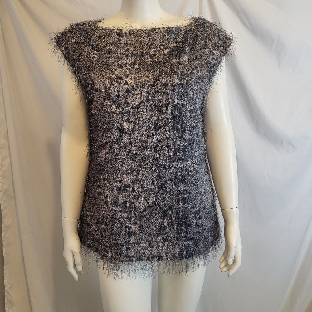 Banana Republic- fuzzy fring snake print top - small